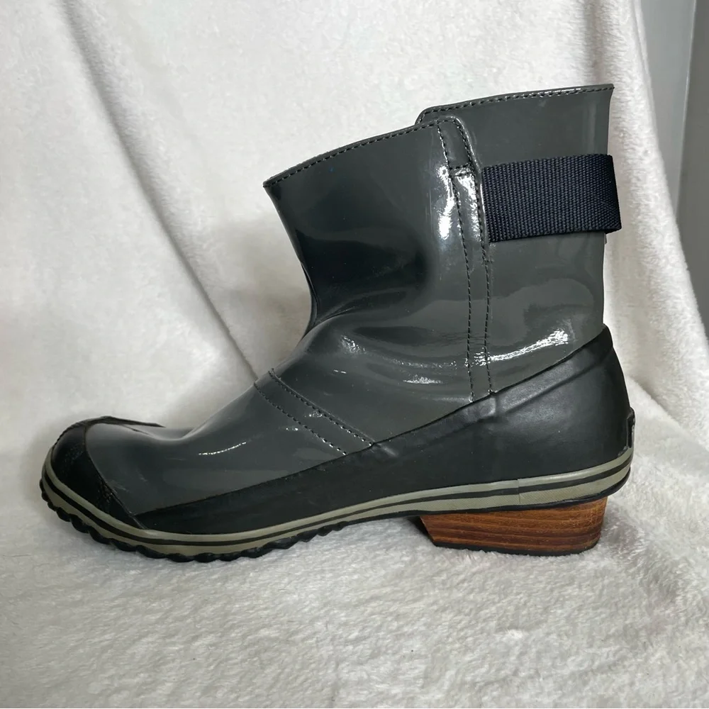 Sorel NL2155 028 Slimboot Pull On Glow Womens 10 Gray Ankle‎ Rain Boots